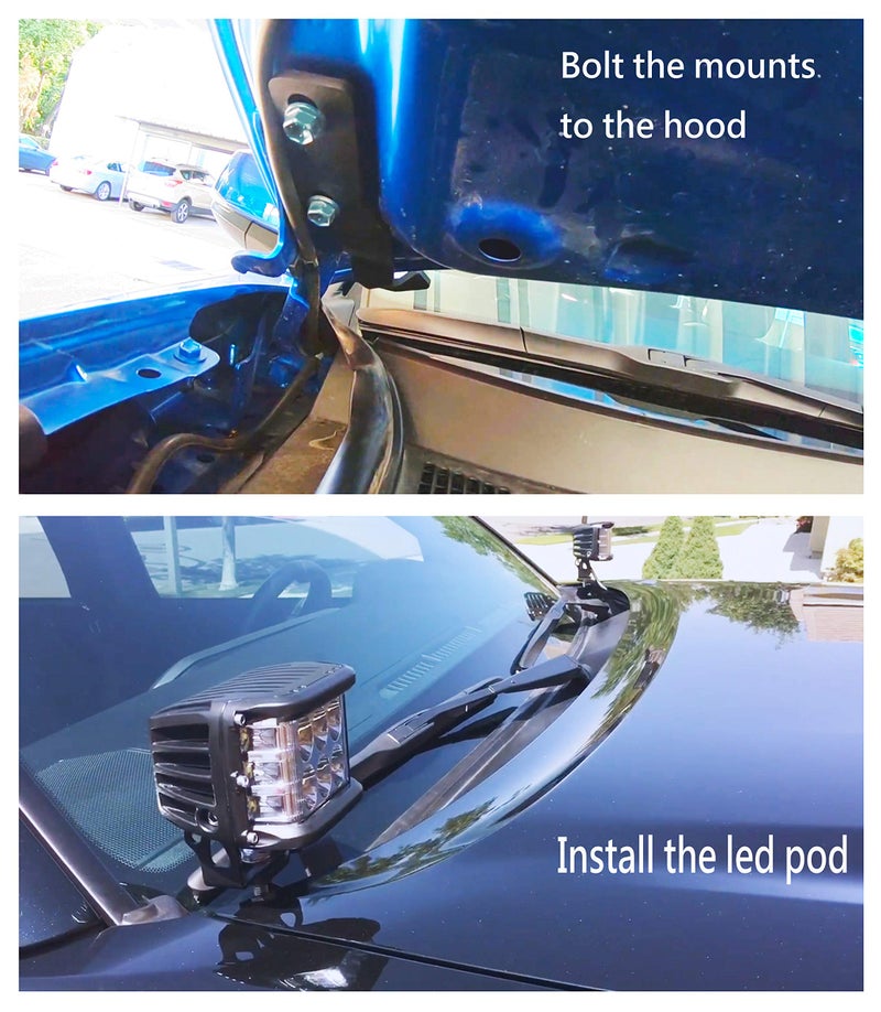 GREATUS LED Light Pod Metal Hood Mount Bracket Kit/Ditch Hood Light Brackets Compatible with 2005-2015 2nd Gen Toyota Tacoma - Black - Image 5